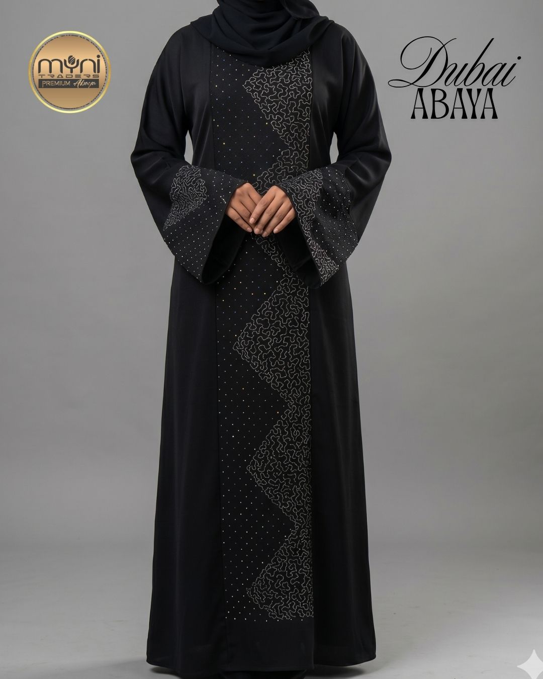 Premium Dubai Abaya with Embroidery, Stone Work & Zoom Material – Elegant Modest Wear