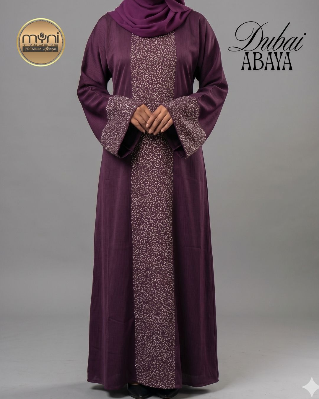 Premium Dubai Abaya with Embroidery, Stone Work & Zoom Material – Elegant Modest Wear