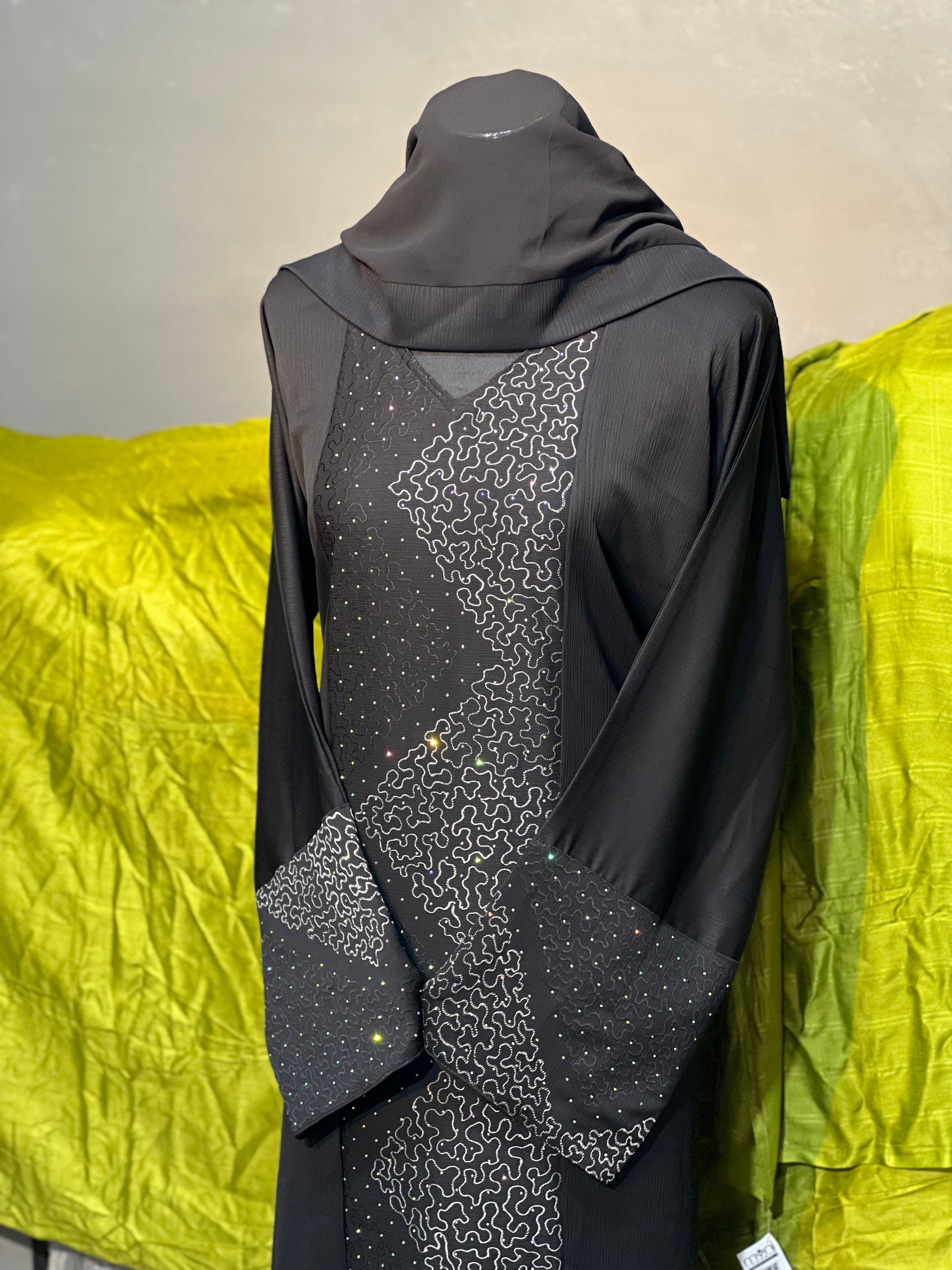 Premium Dubai Abaya with Embroidery, Stone Work & Zoom Material – Elegant Modest Wear