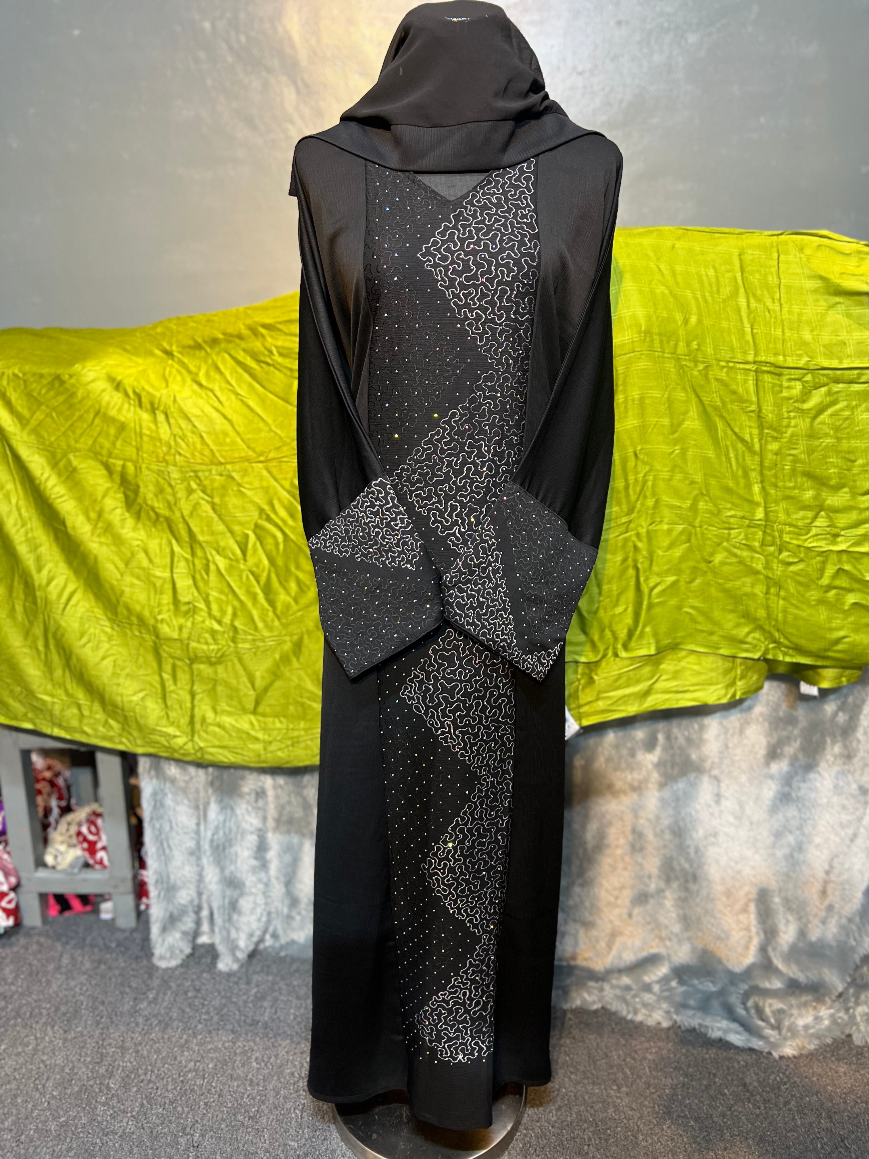 Premium Dubai Abaya with Embroidery, Stone Work & Zoom Material – Elegant Modest Wear