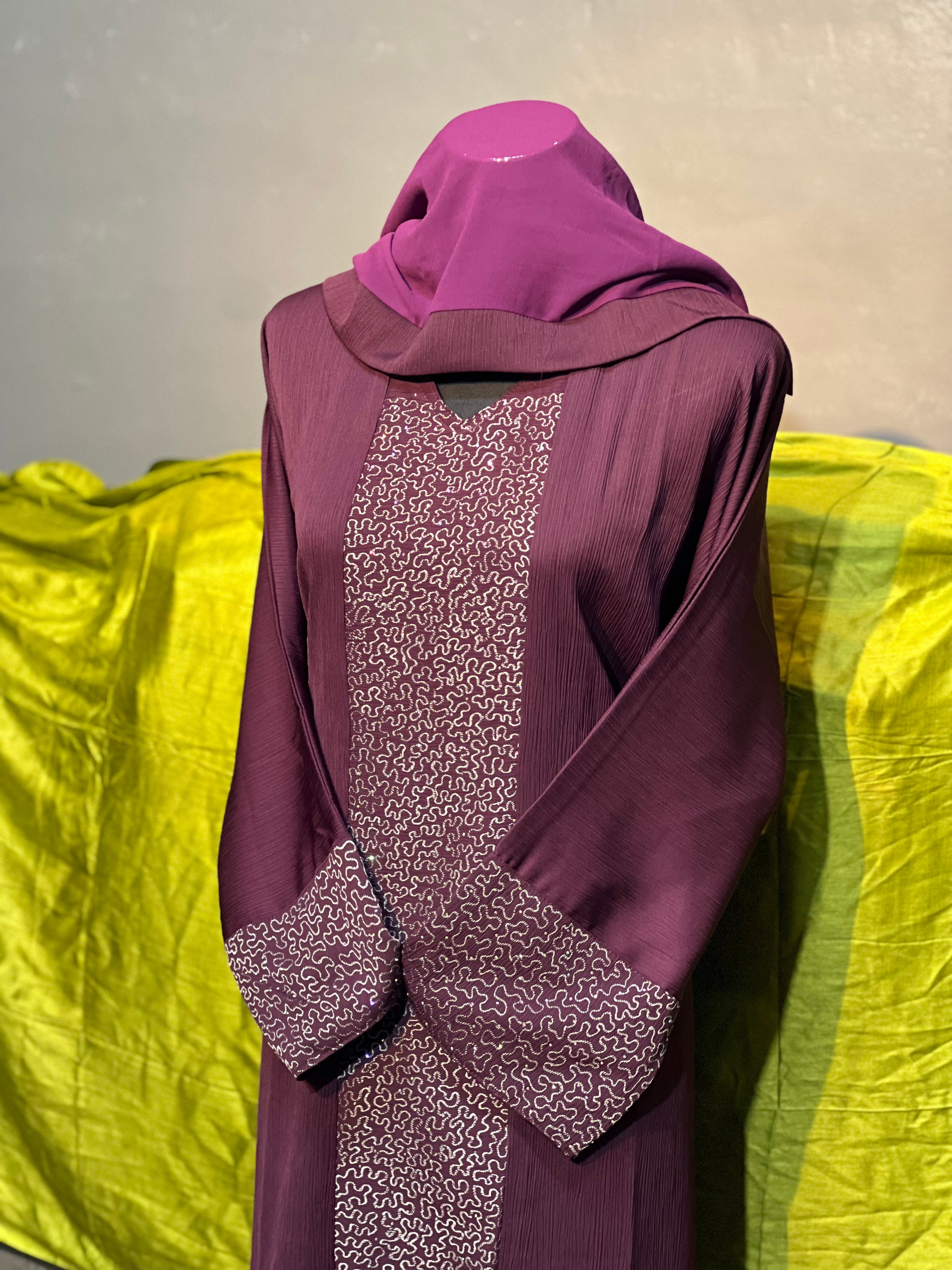 Premium Dubai Abaya with Embroidery, Stone Work & Zoom Material – Elegant Modest Wear
